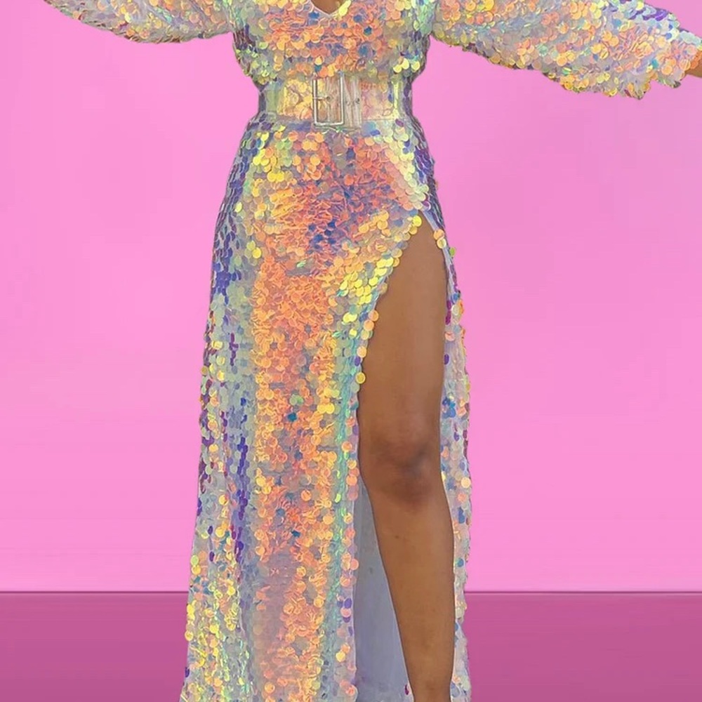 Sequin Maxi Dress with Belted Waist